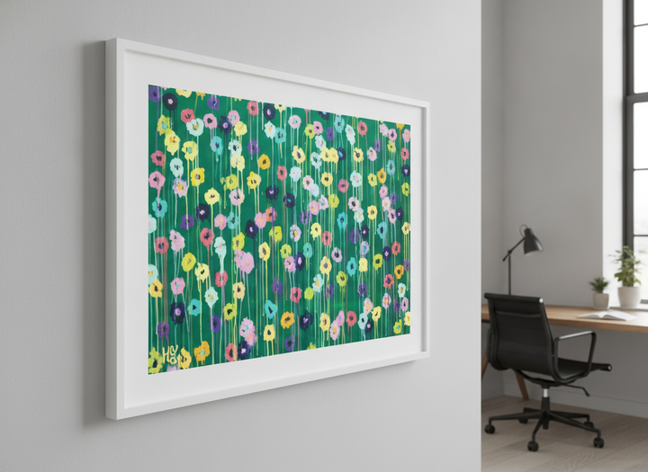 Contemporary wall art featured in a bright modern office workspace