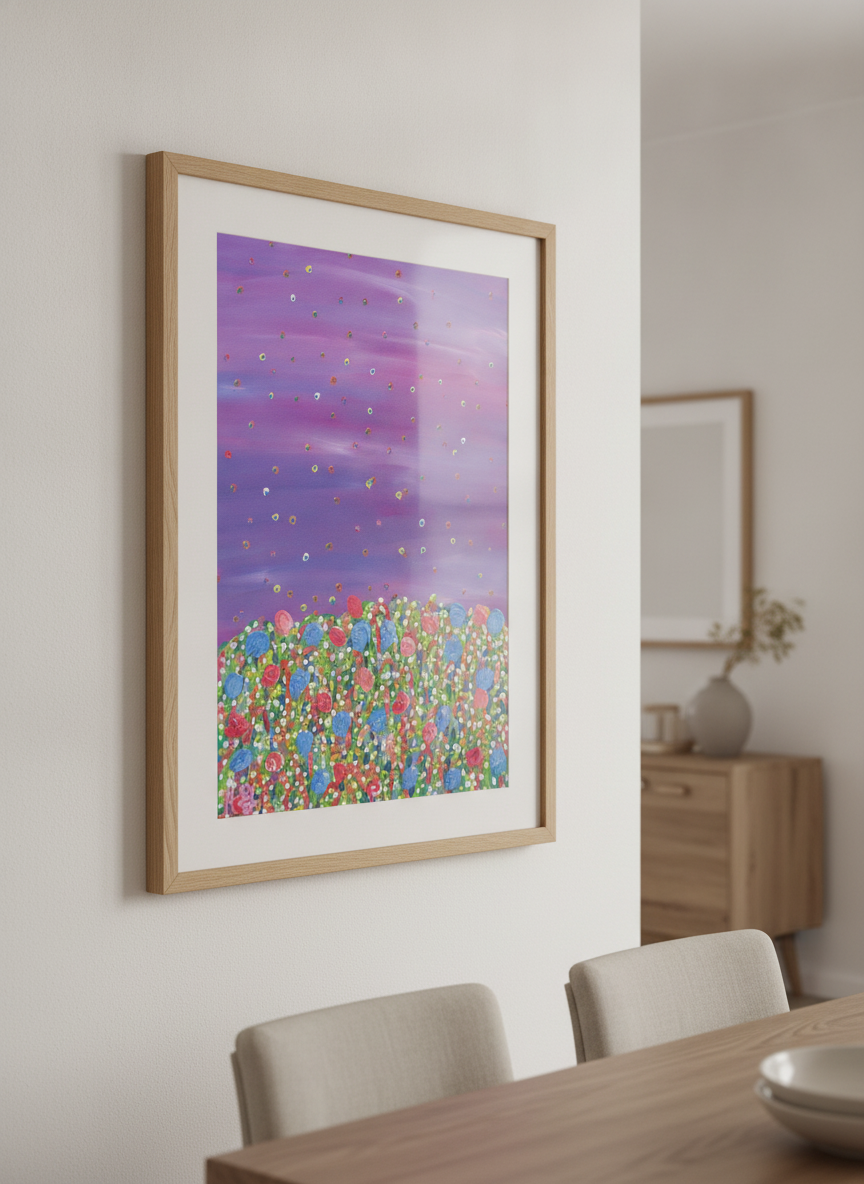 Wall art styled above a dining table in a contemporary home