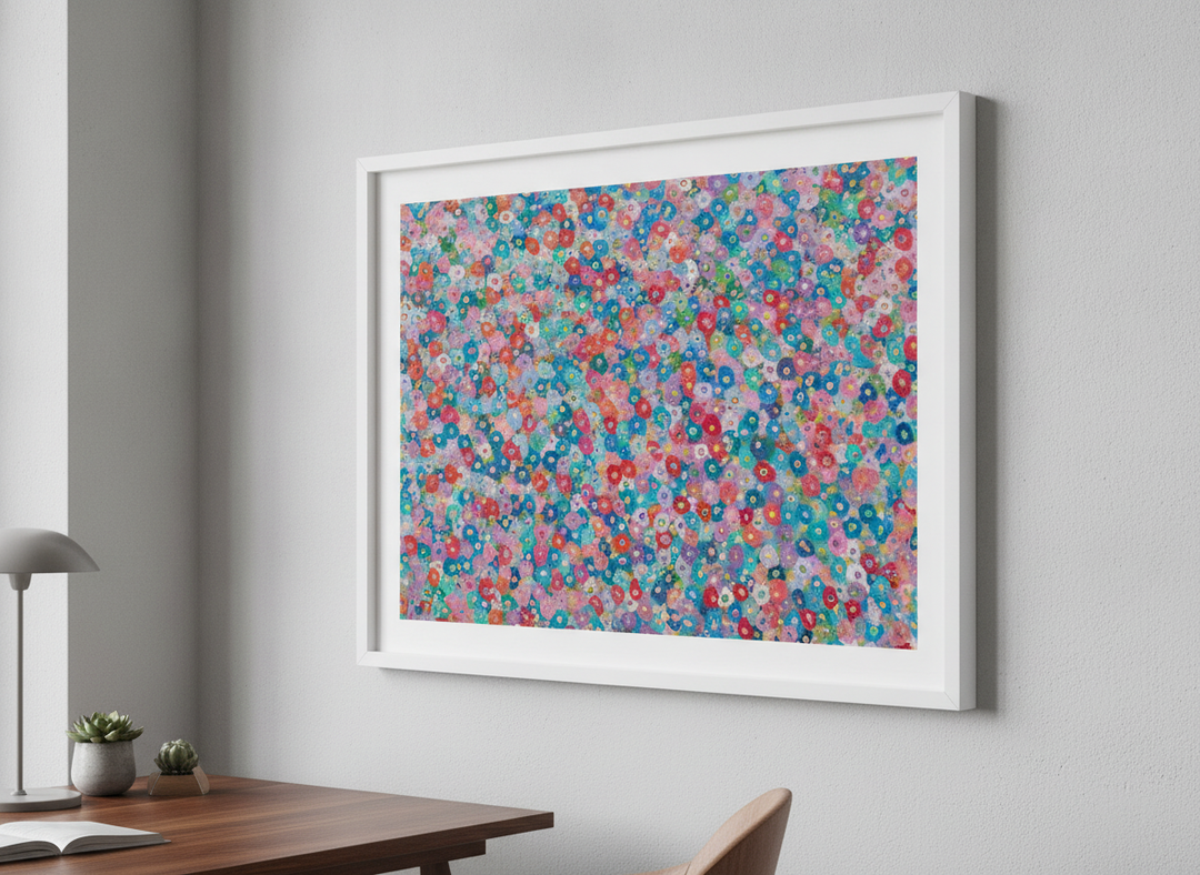 Contemporary wall art featured in a bright modern office workspace
