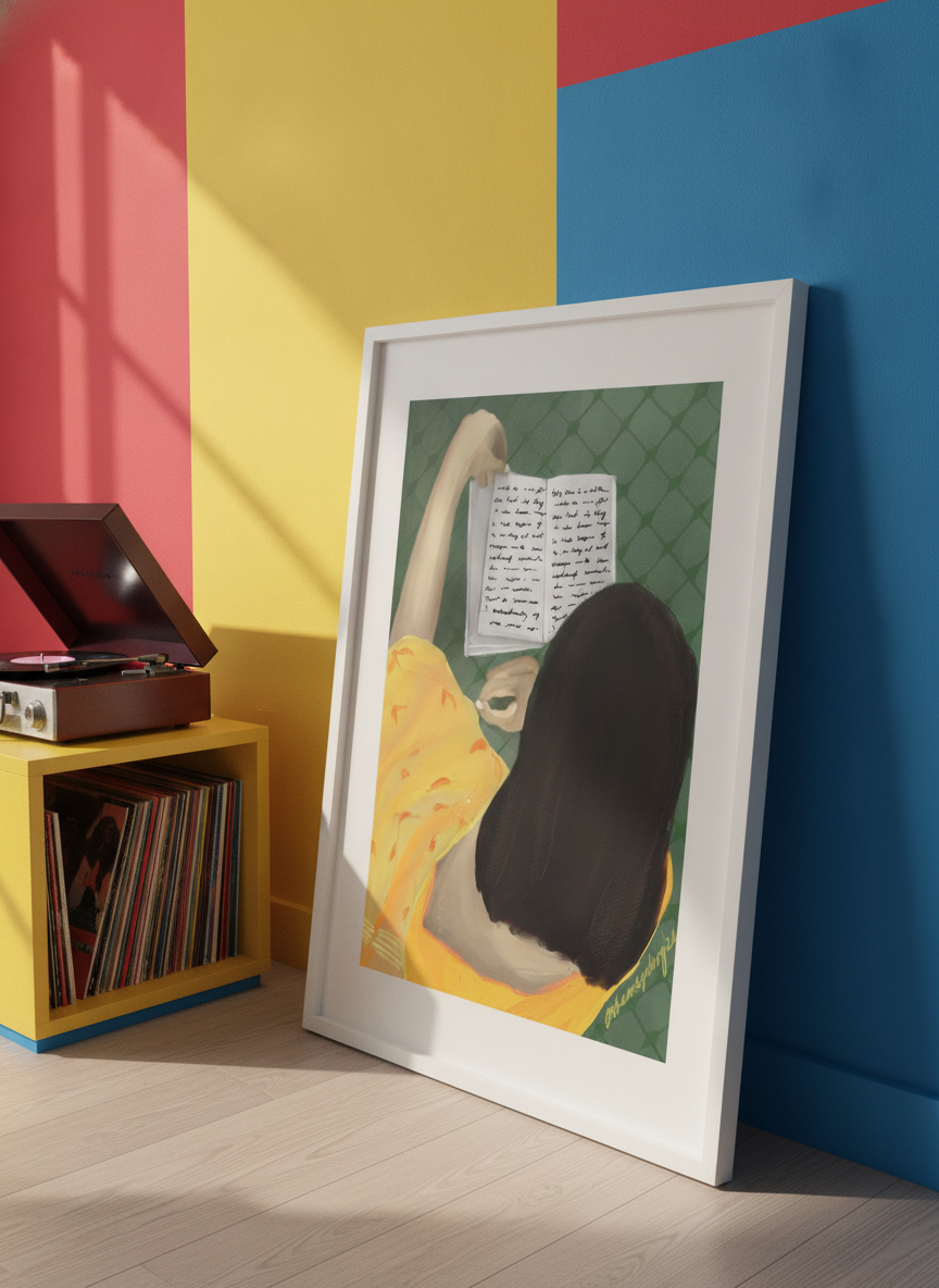 Bold wall art styled in a colourful, eclectic modern home