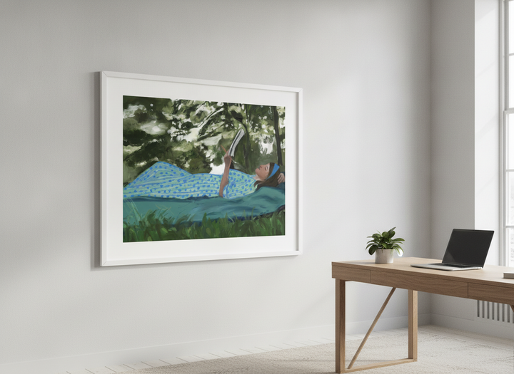 Contemporary wall art featured in a bright modern office workspace