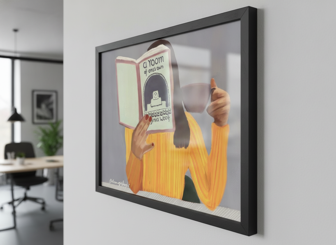 Contemporary wall art featured in a bright modern office workspace