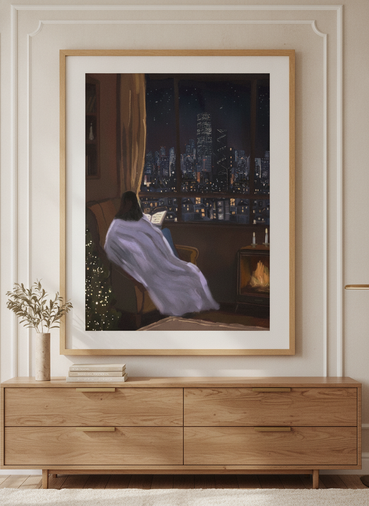 Monumental artwork centred on a feature wall in a luxe interior