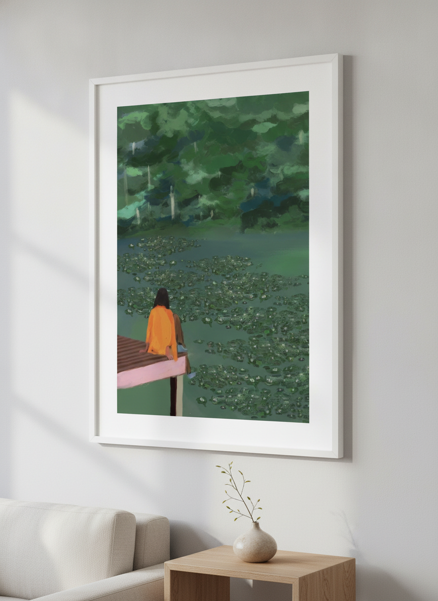 Modern wall art styled above a sofa in a neutral living room