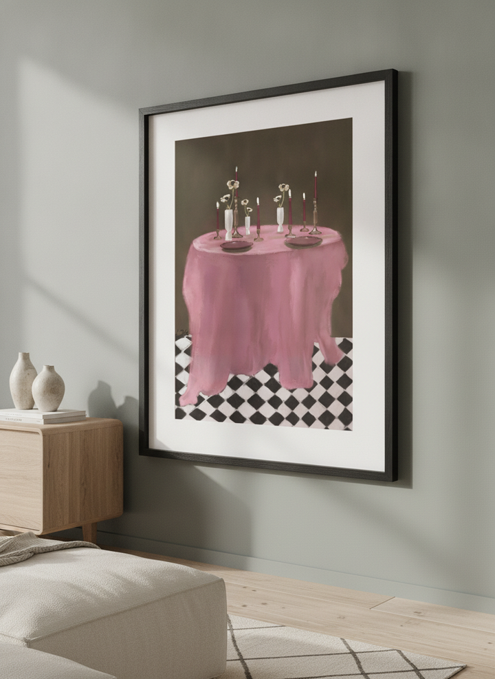 Modern wall art styled above a sofa in a neutral living room