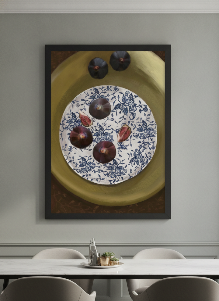 Wall art styled above a dining table in a contemporary home