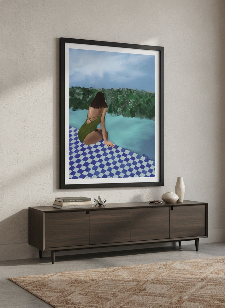 Monumental artwork centred on a feature wall in a luxe interior