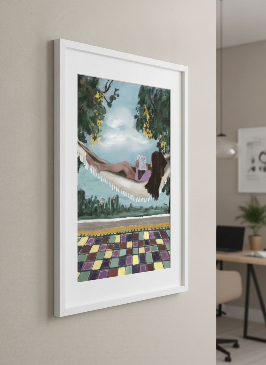 Contemporary wall art featured in a bright modern office workspace
