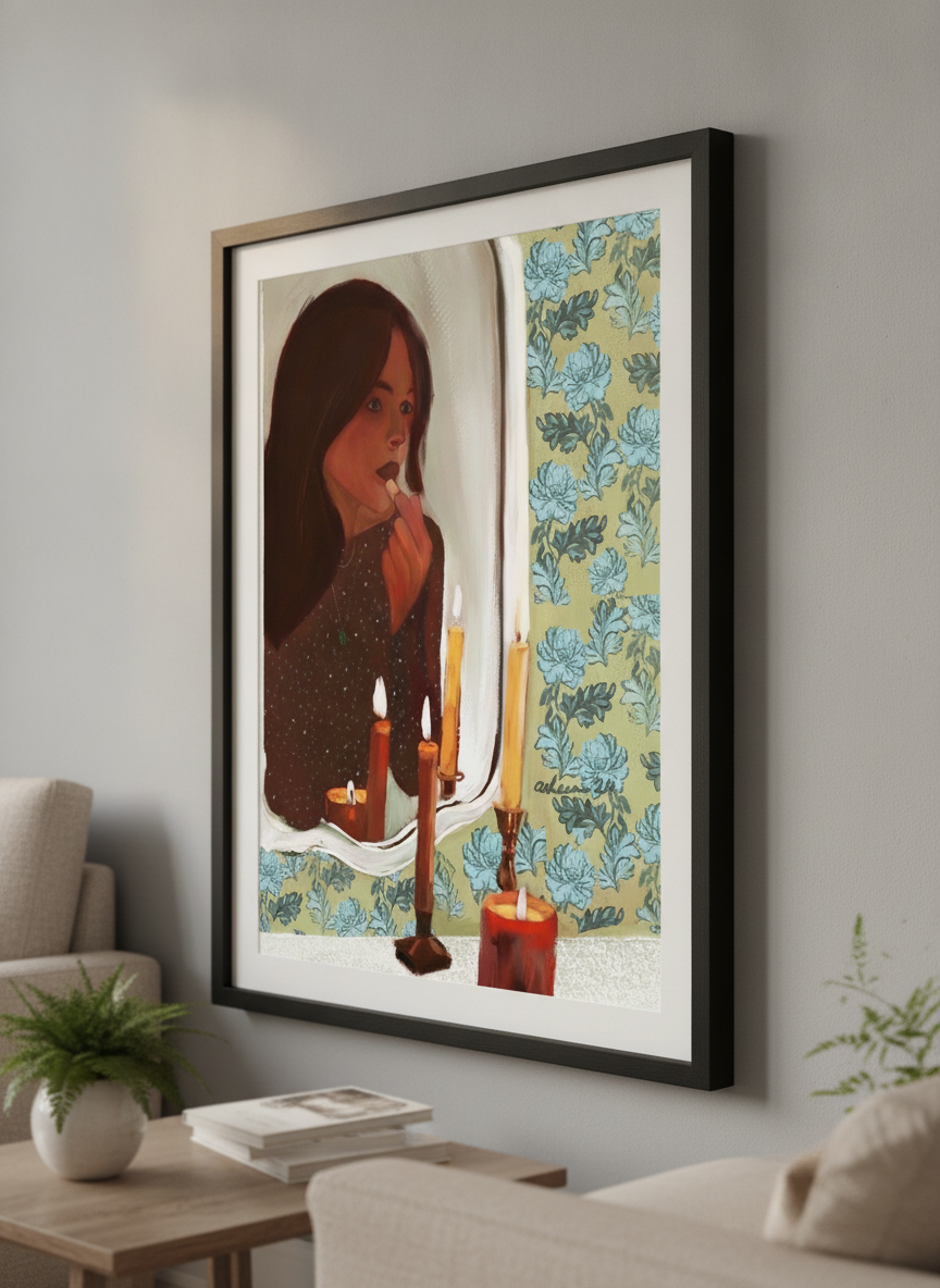 Modern wall art styled above a sofa in a neutral living room