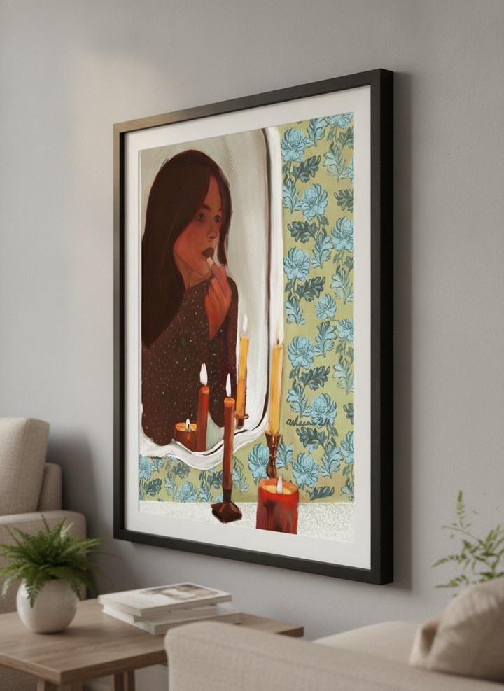 Modern wall art styled above a sofa in a neutral living room