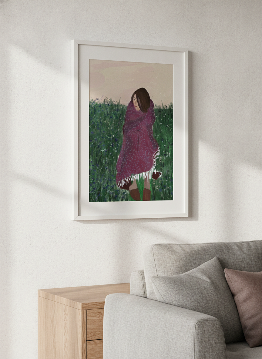 Artwork displayed above a credenza in a real-looking contemporary home