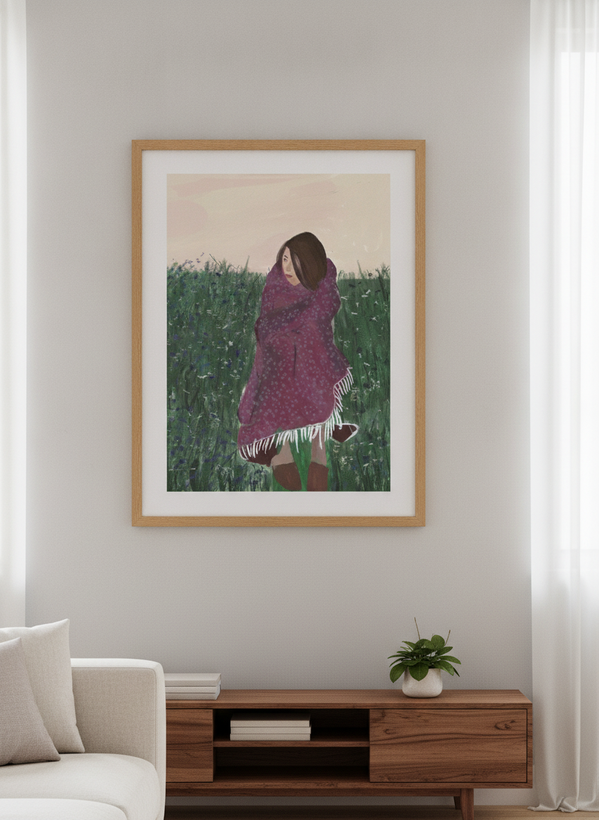 Modern wall art styled above a sofa in a neutral living room