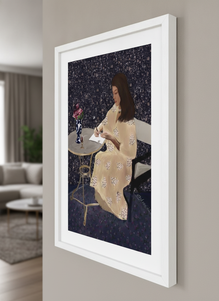 Modern wall art styled above a sofa in a neutral living room