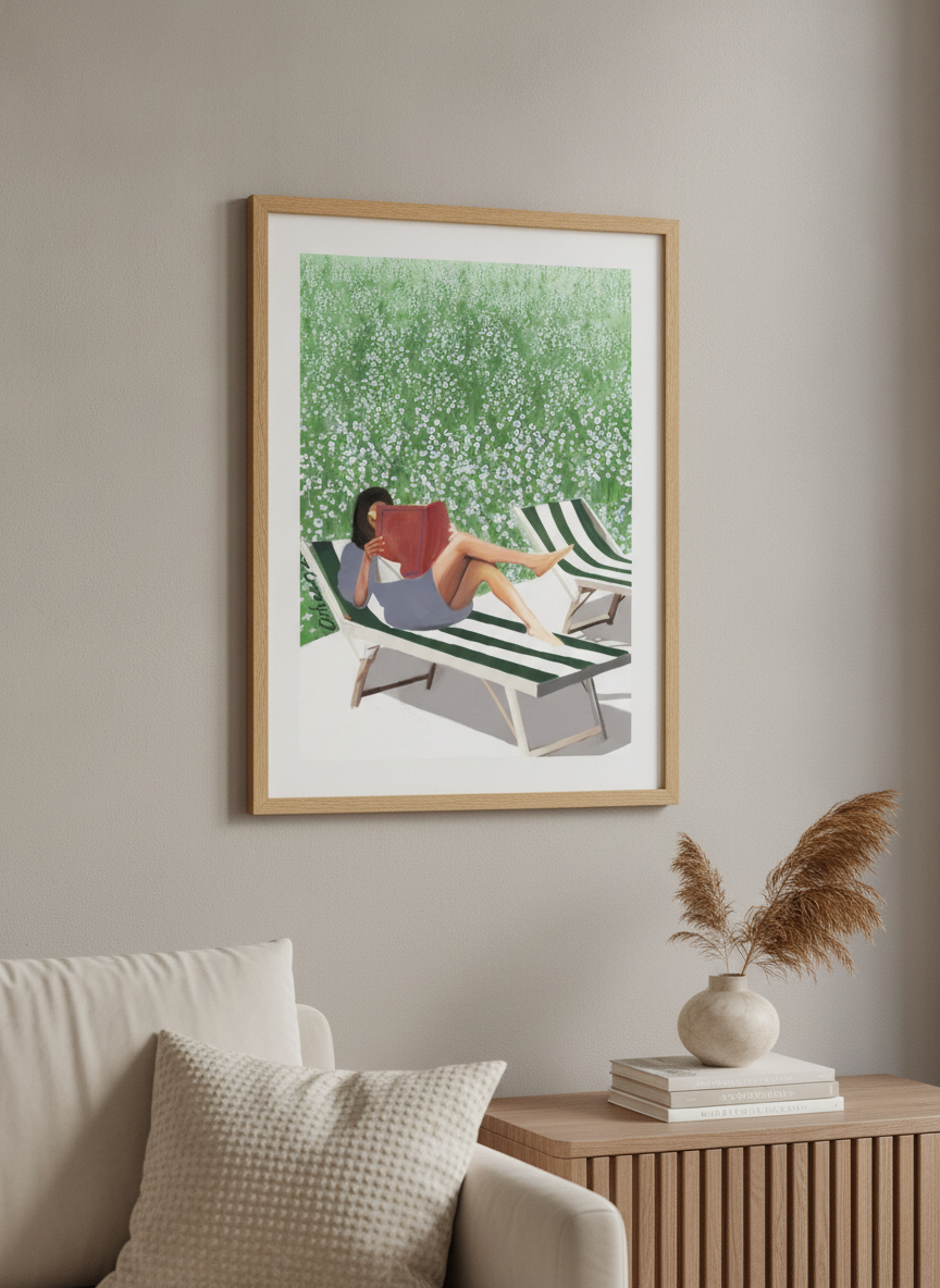 Modern wall art styled above a sofa in a neutral living room