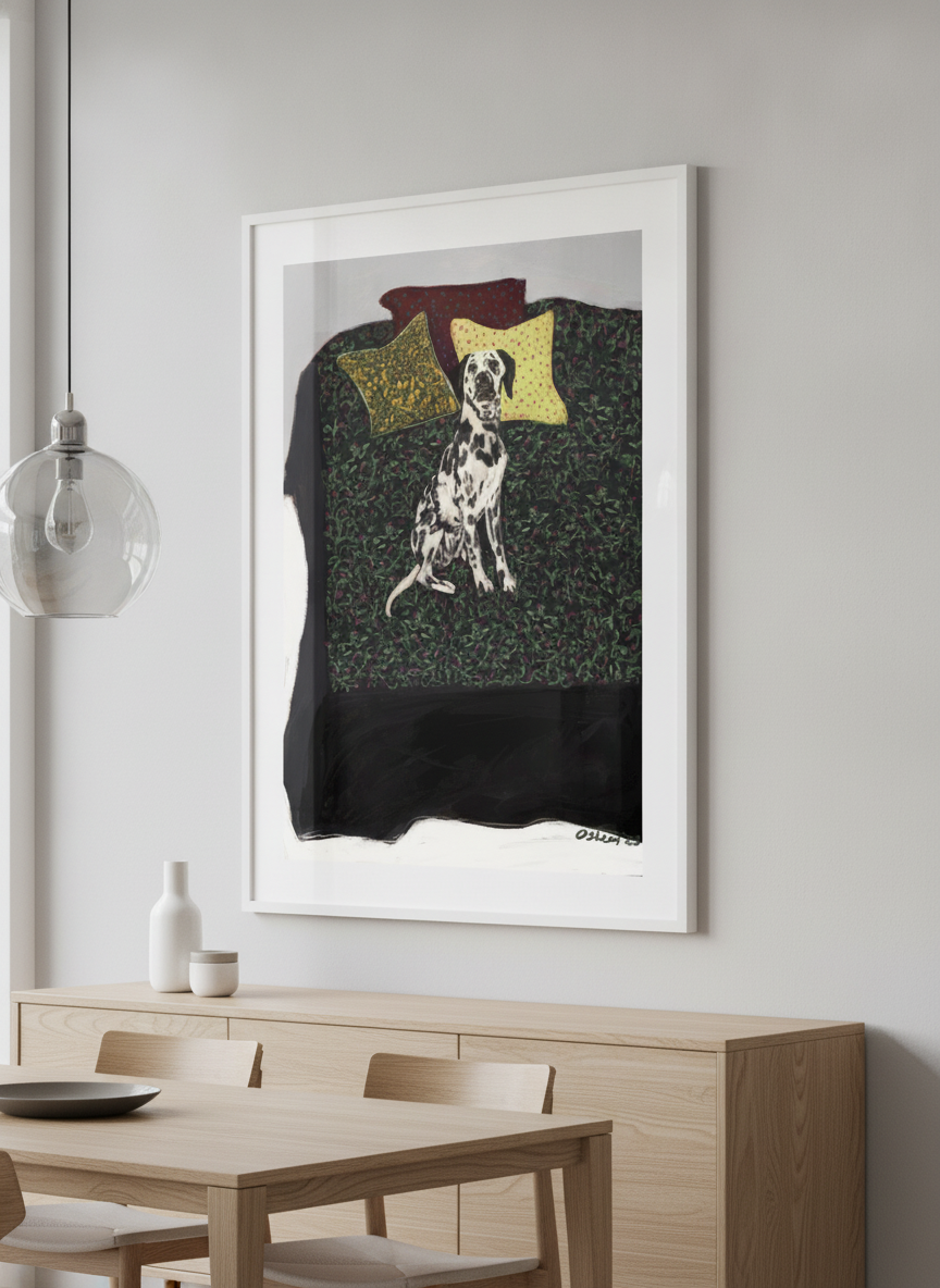 Wall art styled above a dining table in a contemporary home