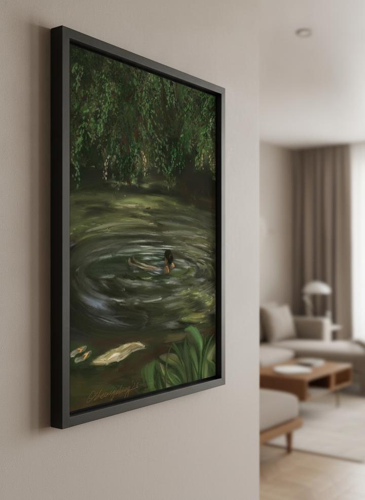 Modern wall art styled above a sofa in a neutral living room