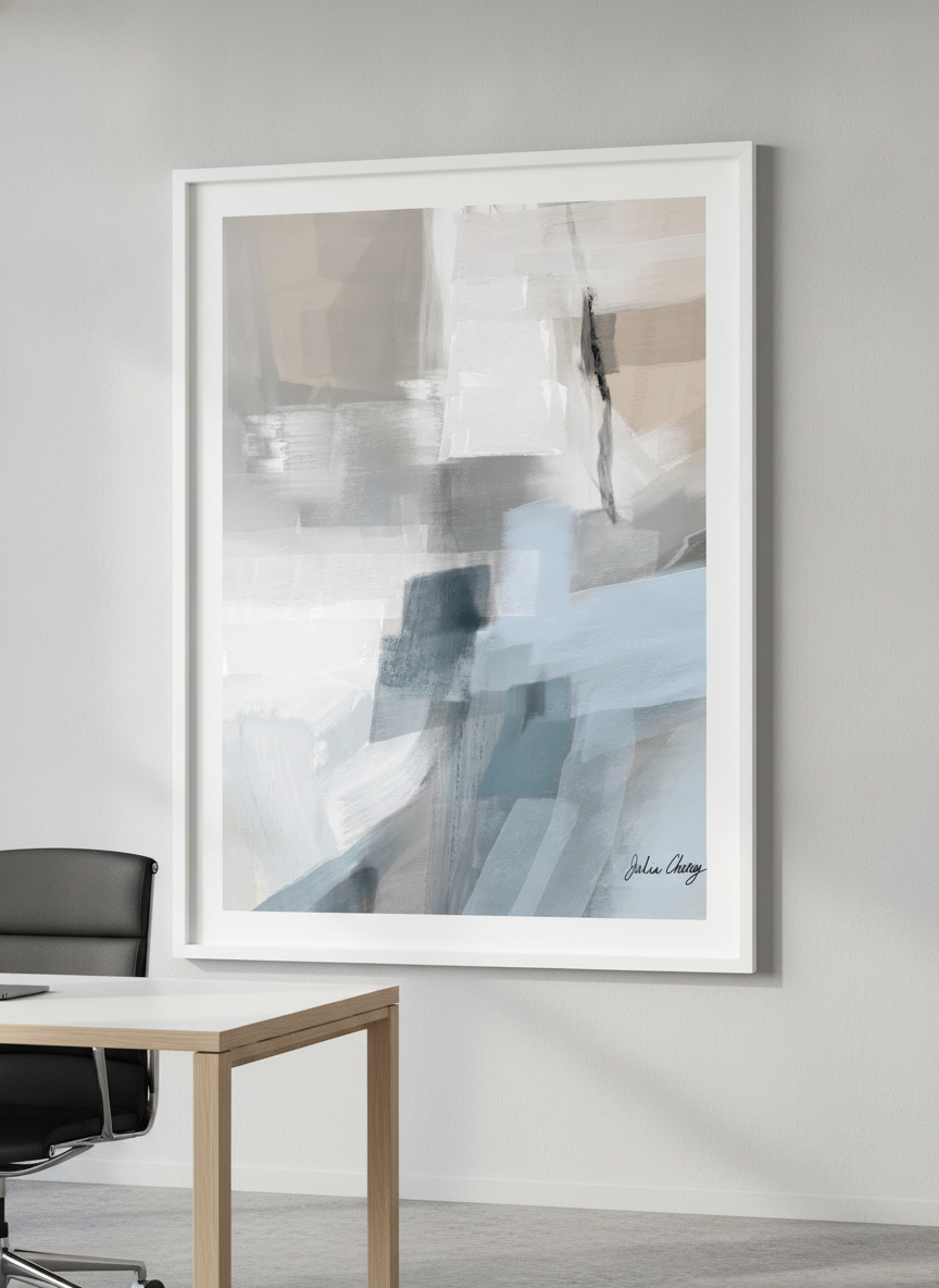 Contemporary wall art featured in a bright modern office workspace