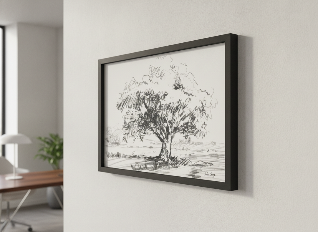Contemporary wall art featured in a bright modern office workspace
