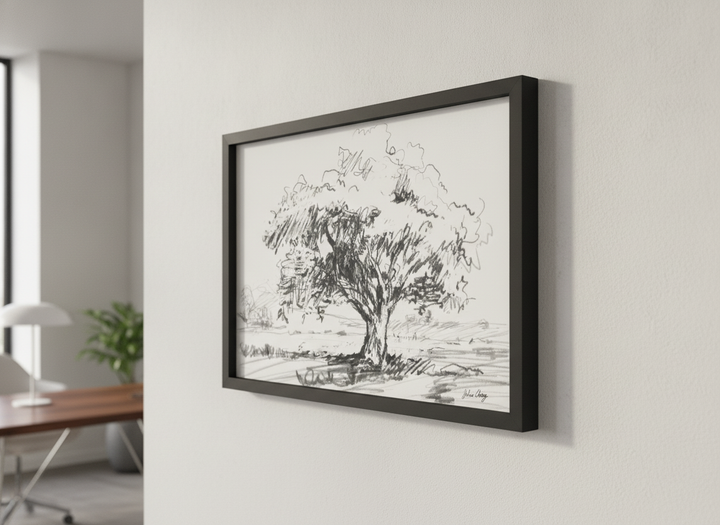 Contemporary wall art featured in a bright modern office workspace