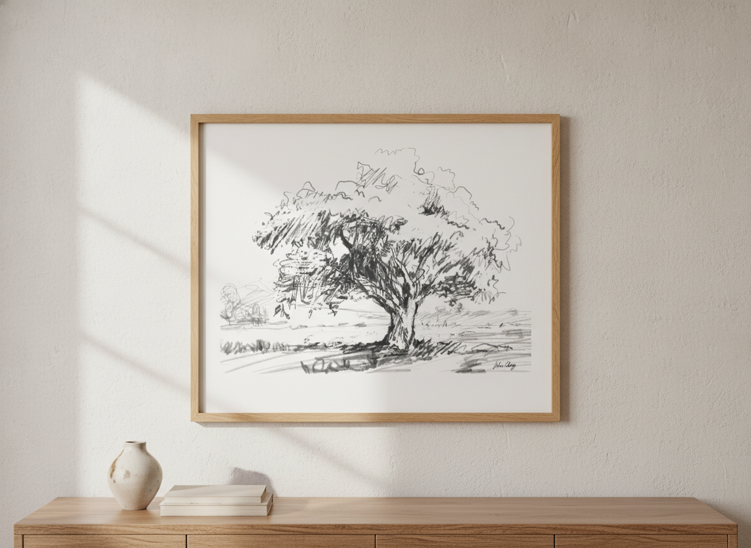 Wall art styled above a dining table in a contemporary home