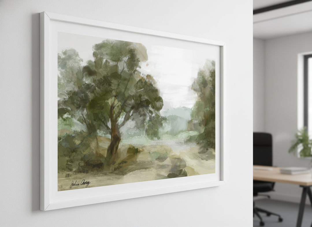 Contemporary wall art featured in a bright modern office workspace