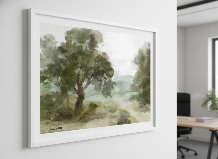 Contemporary wall art featured in a bright modern office workspace