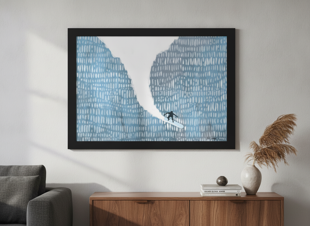 Modern wall art styled above a sofa in a neutral living room