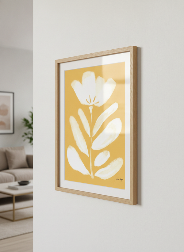 White Flower On Yellow By Julia Cheney