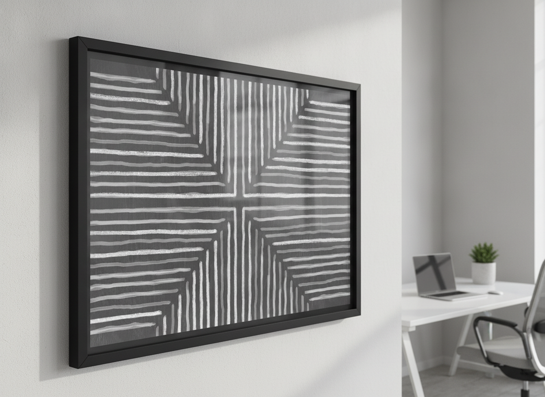 Contemporary wall art featured in a bright modern office workspace