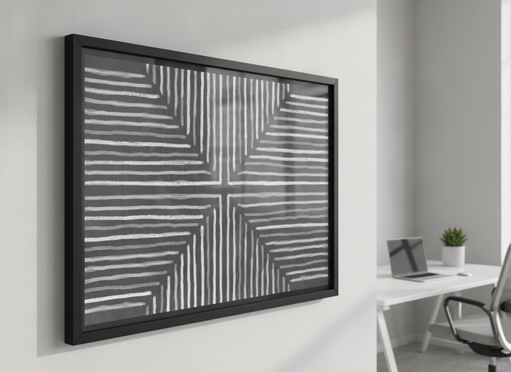 Contemporary wall art featured in a bright modern office workspace