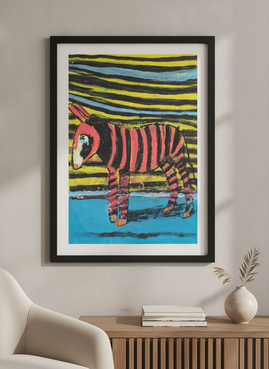 Modern wall art styled above a sofa in a neutral living room