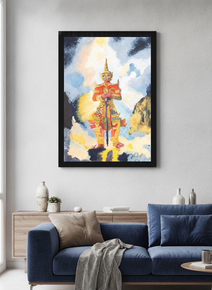 Modern wall art styled above a sofa in a neutral living room
