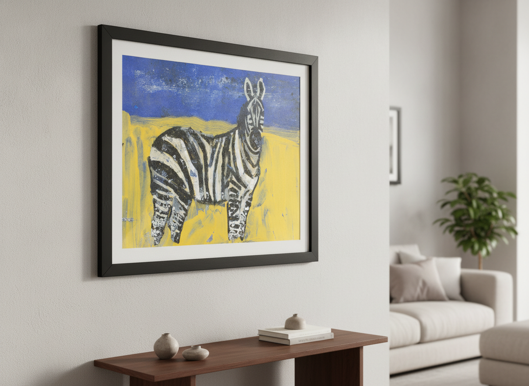 Modern wall art styled above a sofa in a neutral living room