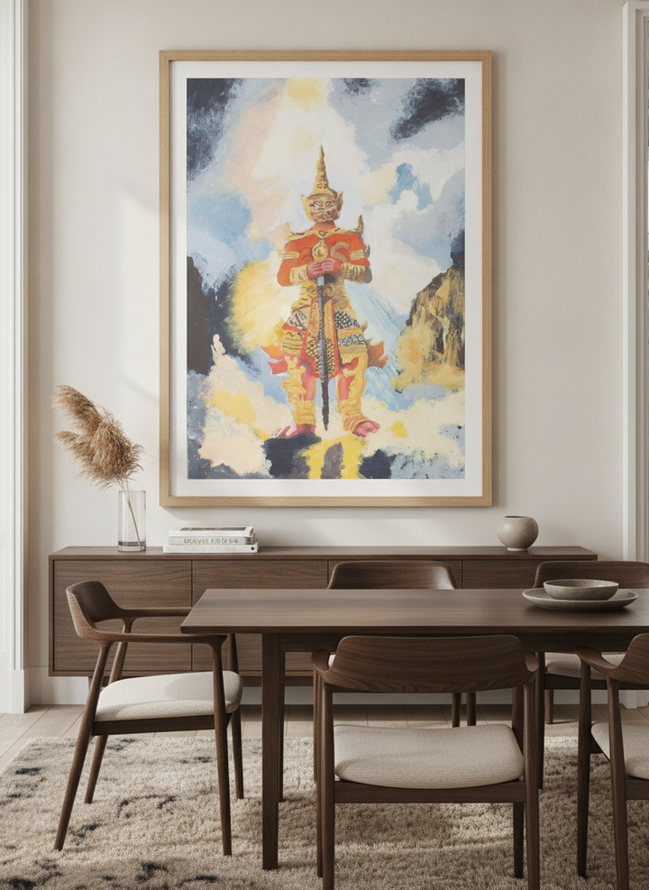 Monumental artwork centred on a feature wall in a luxe interior