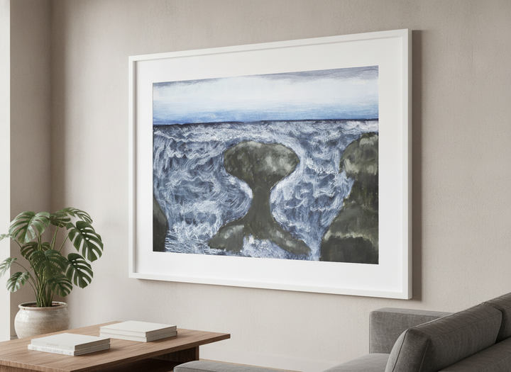 Modern wall art styled above a sofa in a neutral living room