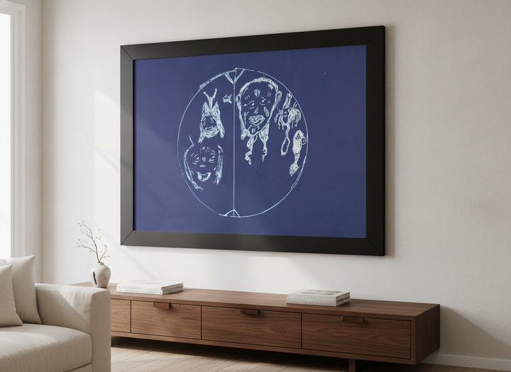 Modern wall art styled above a sofa in a neutral living room