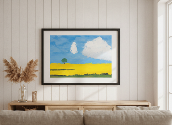 Neutral wall art displayed in a sunny coastal beach house