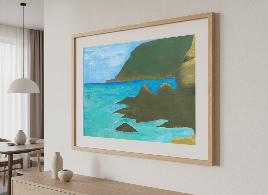 Wall art styled above a dining table in a contemporary home