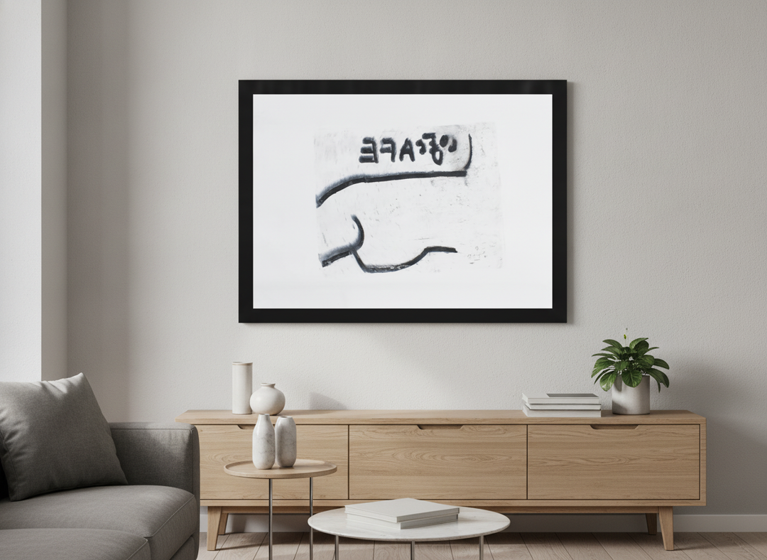 Modern wall art styled above a sofa in a neutral living room