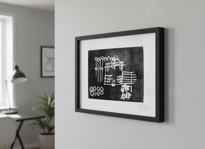 Contemporary wall art featured in a bright modern office workspace