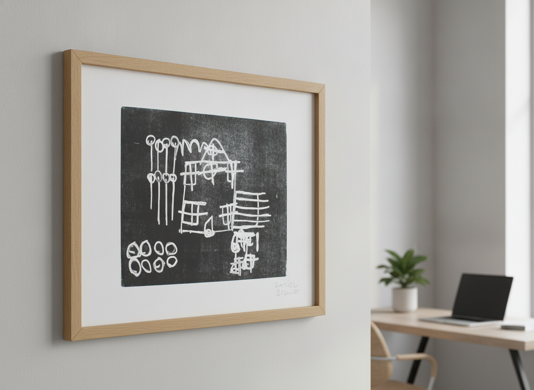 Contemporary wall art featured in a bright modern office workspace