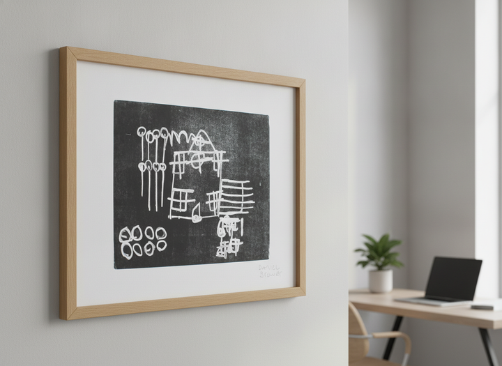 Contemporary wall art featured in a bright modern office workspace