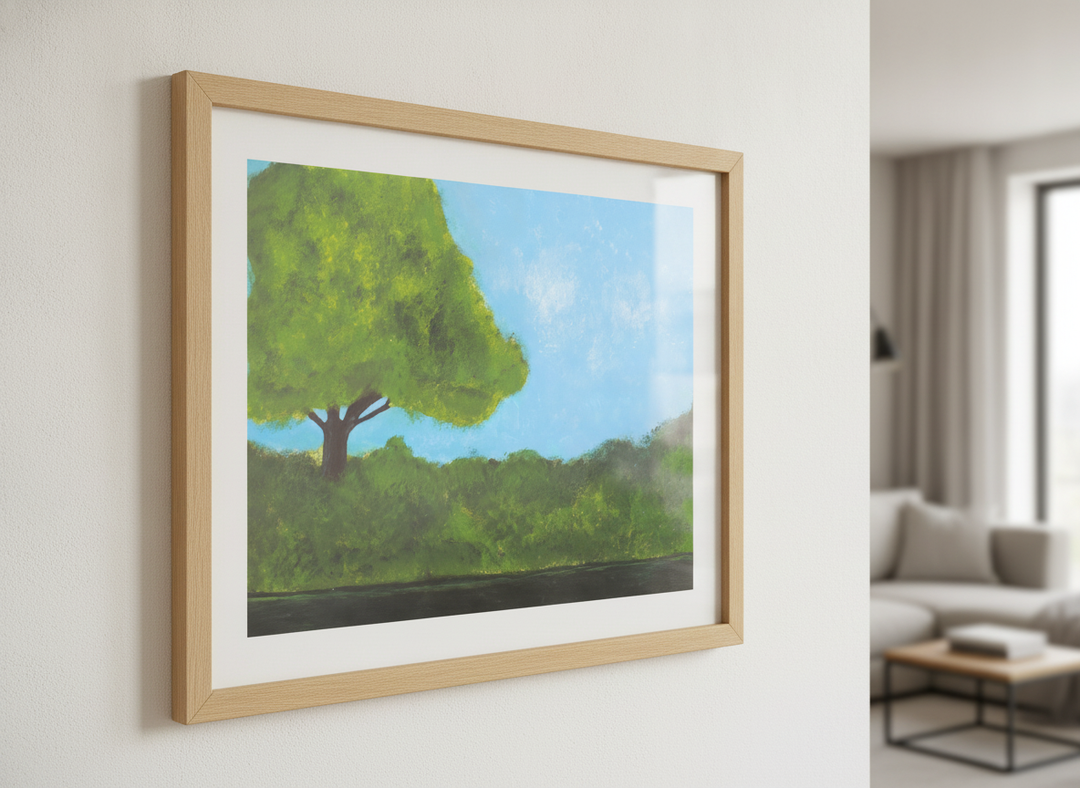 Modern wall art styled above a sofa in a neutral living room