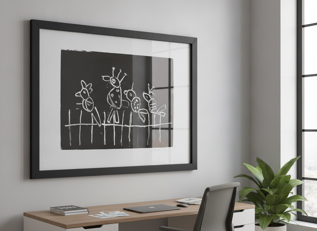 Contemporary wall art featured in a bright modern office workspace