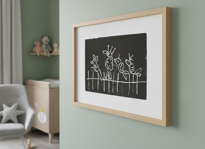 Soft neutral wall art styled in a serene nursery with pastel tones
