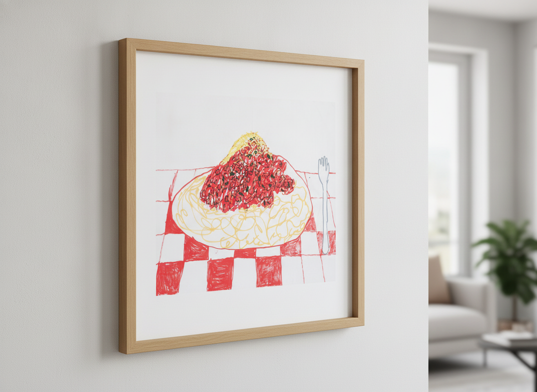Modern wall art styled above a sofa in a neutral living room