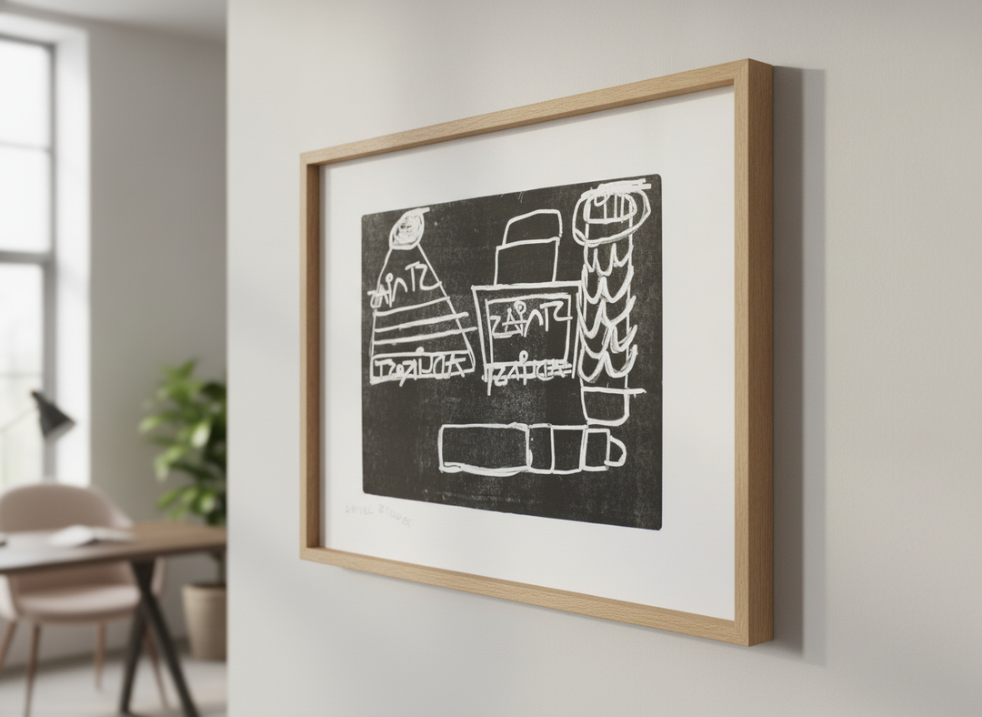 Contemporary wall art featured in a bright modern office workspace