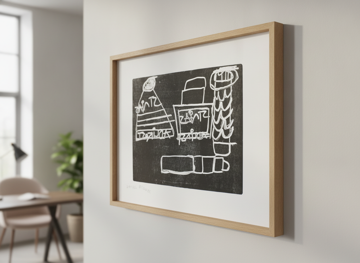 Contemporary wall art featured in a bright modern office workspace
