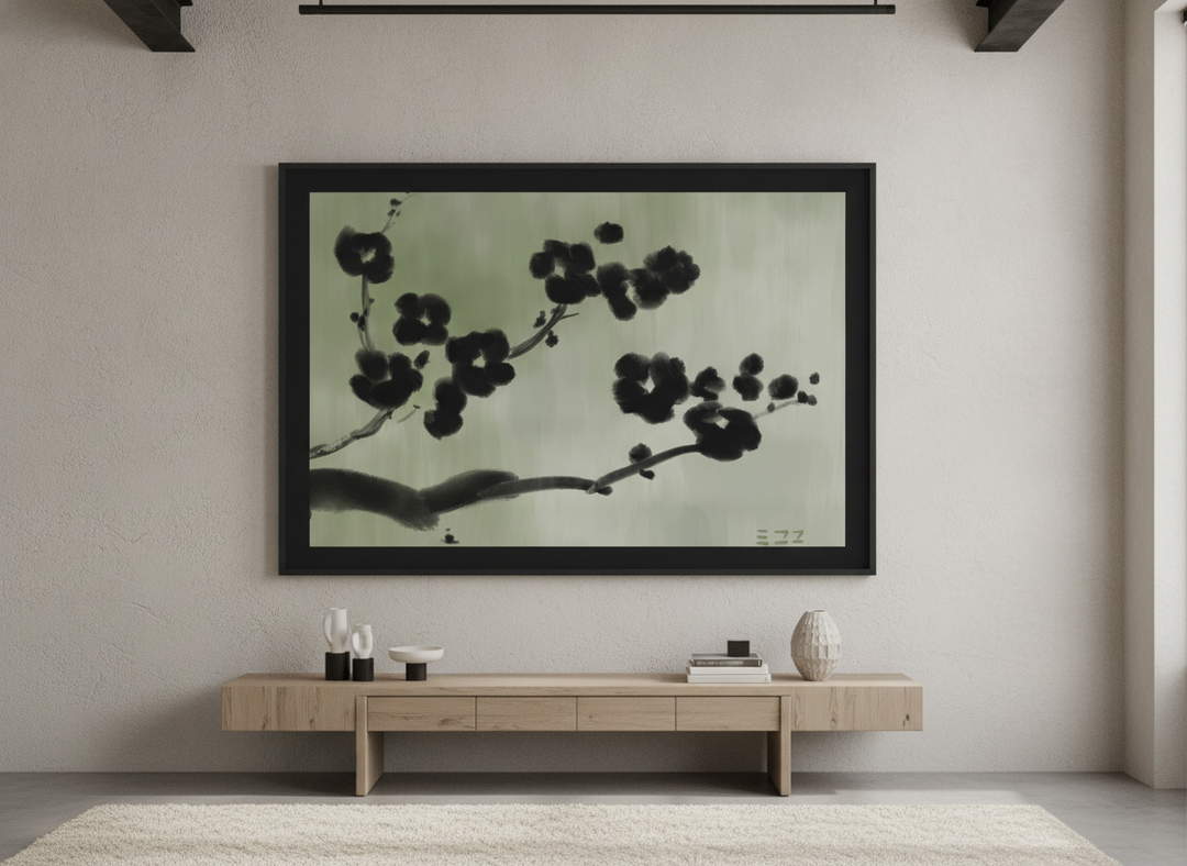 Monumental artwork centred on a feature wall in a luxe interior