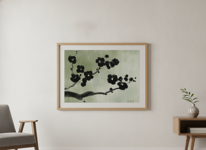 Modern wall art styled above a sofa in a neutral living room